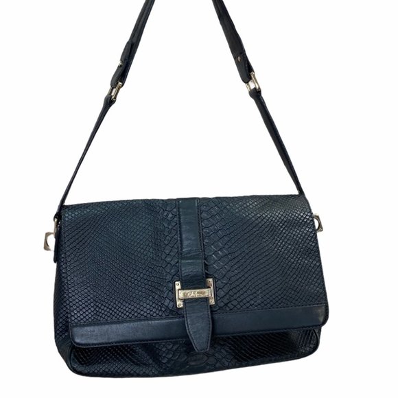 Cole Haan Handbags - Cole Haan Black Embossed Snakeskin Shoulder Bag